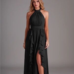 Azazie Black Halter Maxi Dress